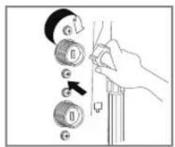 Diagram showing a hand holding a switch with three circular buttons labeled '0', one with an arrow pointing to it, and another with a plus sign.