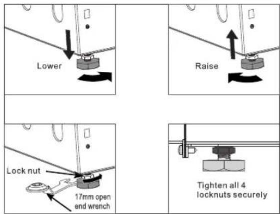 Lower Raise Lock nut 17mm open end wrench Tighten all 4 locknuts securely
