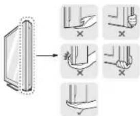 Diagram illustrating a device with hand gestures and corresponding action buttons, showing how to change the screen.