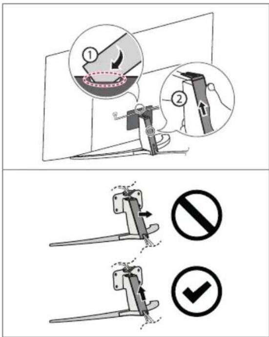 Technical diagram illustrating mechanical assembly steps with numbered instructions and prohibition/approval symbols