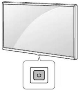 Illustration of a flat-screen TV with a power button icon below (no text or symbols on the screen)