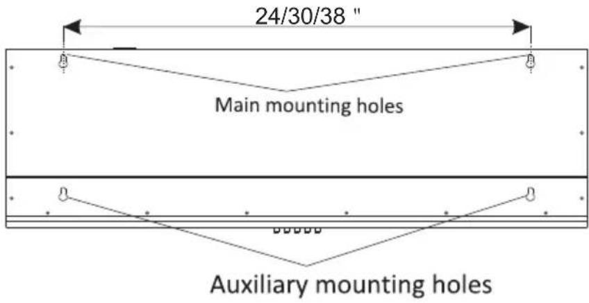 24/30/38 " Main mounting holes Auxiliary mounting holes