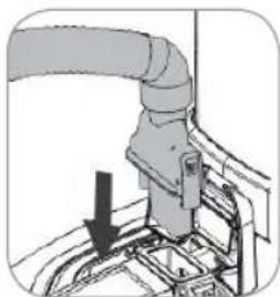 Diagram of a pipe connection with a black arrow indicating a downward force or direction (no text or symbols present)