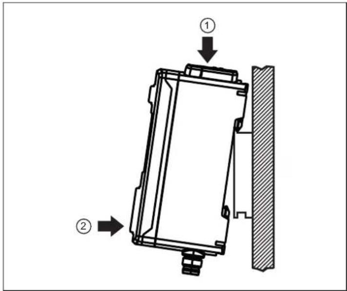 Technical diagram showing a mechanical assembly with labeled components and directional arrows