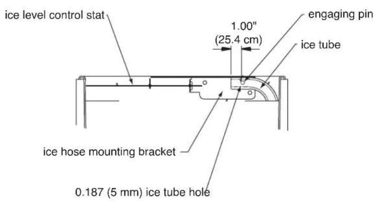 ice level control stat 1.00" (25.4 cm) engaging pin ice tube ice hose mounting bracket 0.187 (5 mm) ice tube hole