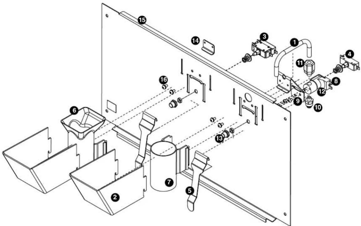Exploded view diagram of a mechanical assembly with numbered components for identification