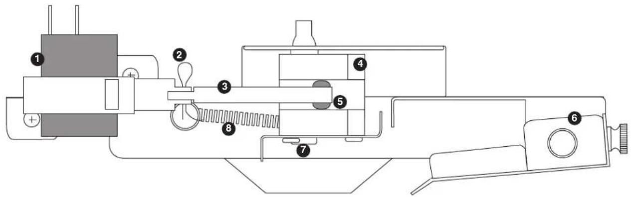 Technical diagram of a mechanical device with numbered components for identification