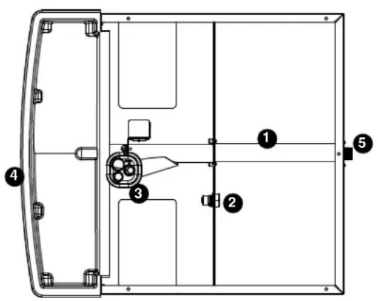 Technical diagram of a device casing with numbered components and labeled parts