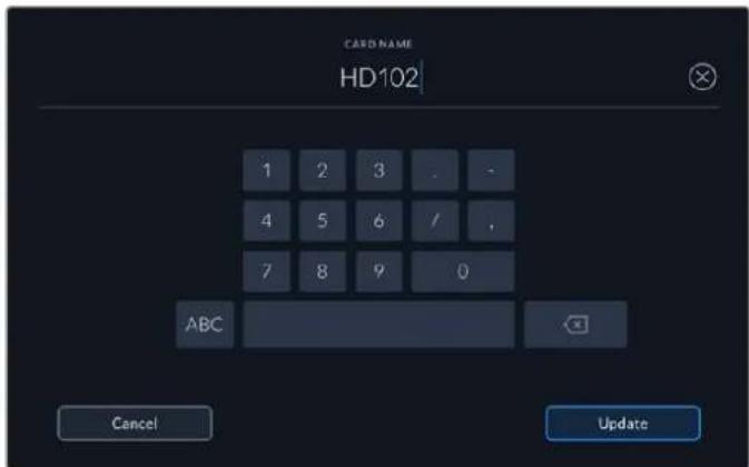 CARD NAME HD102 1 2 3 . - 4 5 6 / , 7 8 9 0 ABC Cancel Update