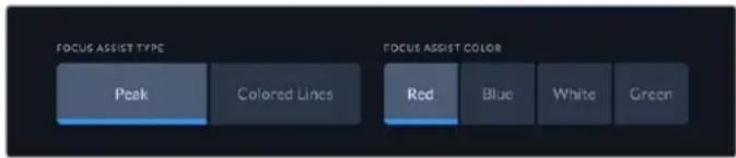 FOCUS ASSIST TYPE Peak Colored Lines FOCUS ASSIST COLOR Red Blue White Green