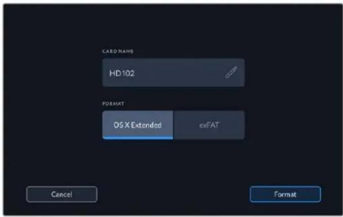 CARD NAME HD 102 FORMAT OS X Extended exFAT Cancel Format
