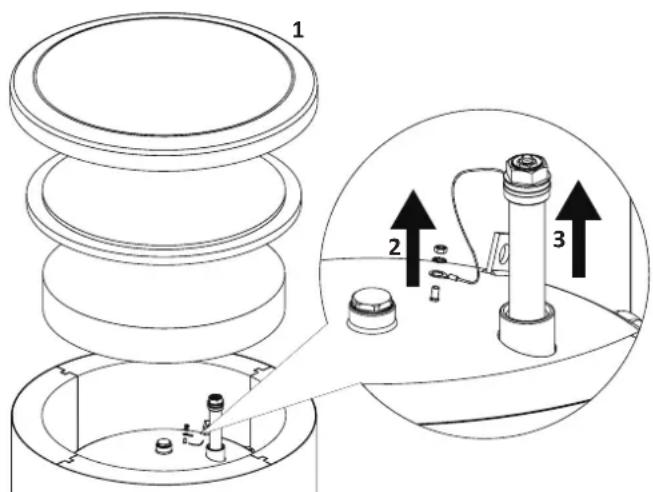 Technical diagram of an electrical insulator assembly with labeled components and connection arrows