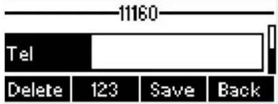 11160 Tel Delete 123 Save Back