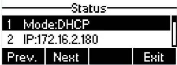 Status 1 Mode:DHCP 2 IP:172.16.2.180 Prev. Next Exit