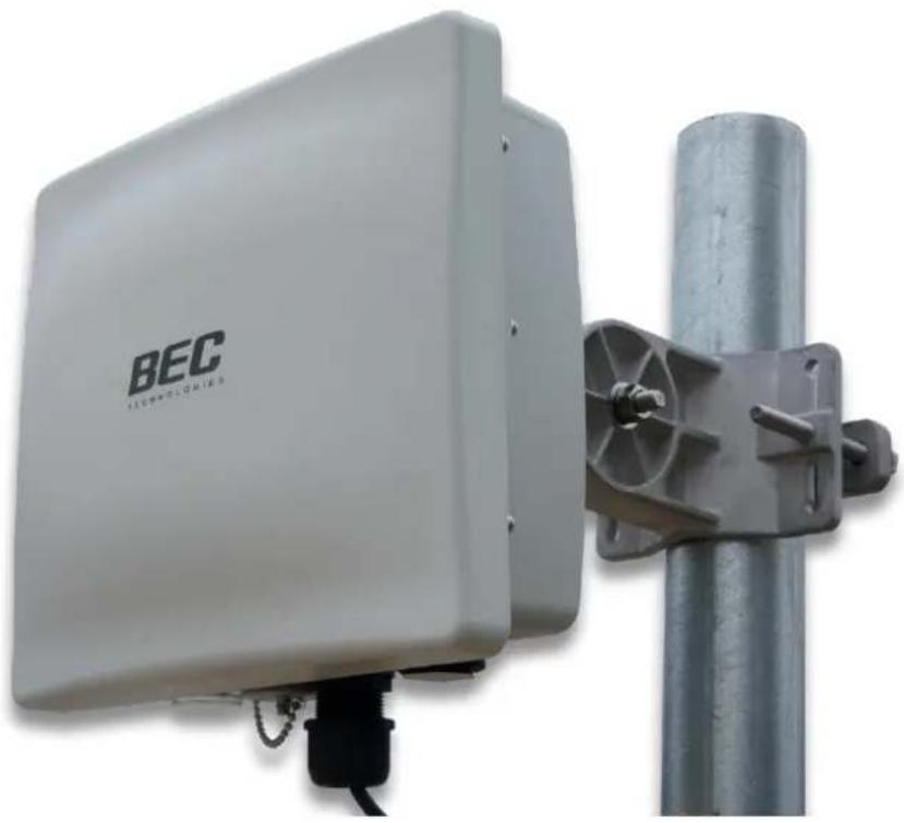 Exterior view of a BEC antenna device mounted on a metal pole (no visible text or symbols)