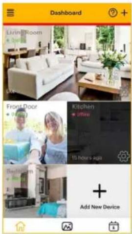 Dashboard Living Room + Office Front Door Kitchen + Office 15 hours ago Bedroom + Add New Device
