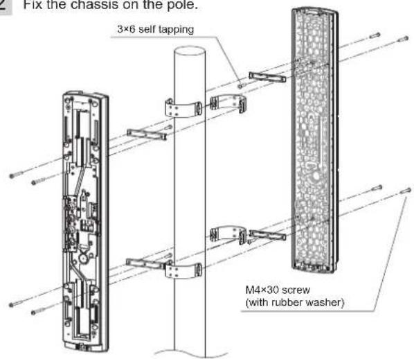 Fix the chassis on the pole. 3×6 self tapping M4×30 screw (with rubber washer)