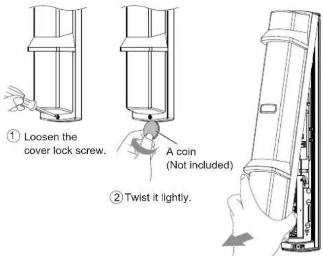 ① Loosen the cover lock screw. A coin (Not included) ② Twist it lightly.