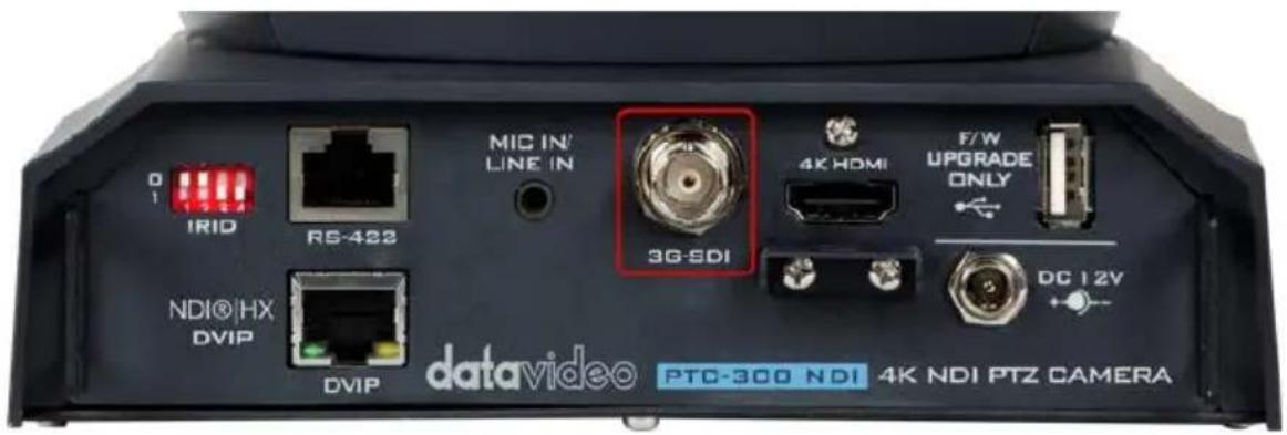 D 1 IRID RS-422 MIC IN/ LINE IN 3G-SDI 4K HDMI F/W UPGRADE ONLY NDI®HX DVIP DVIP DC I 2V datavideo PTC-300 NDI 4K NDI PTZ CAMERA