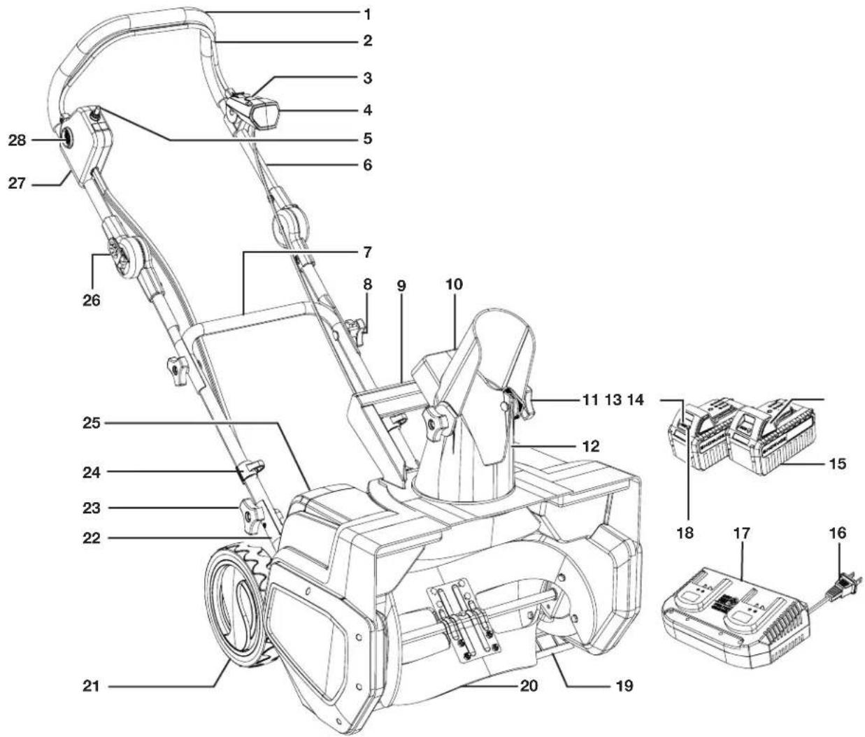 Technical diagram of a mechanical power tool with numbered parts and exploded view of internal components