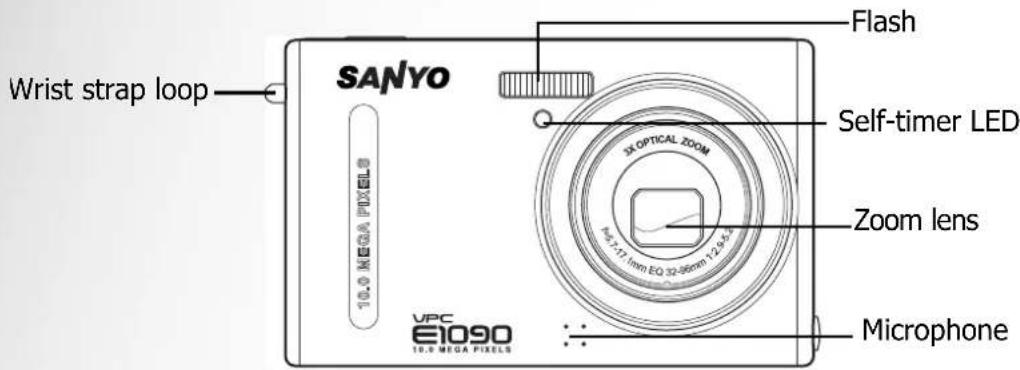 Wrist strap loop SANYO 10.0 MEGA PIXELS Flash Self-timer LED 3X OPTICAL ZOOM Zoom lens VPC E1090 10.0 MEGA PIXELS Microphone