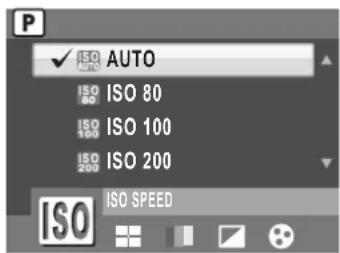 P ✓ ISO AUTO ISO 80 ISO 100 ISO 200 ISO SPEED ISO