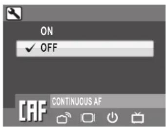 ON ✓ OFF CAF CONTINUOUS AF