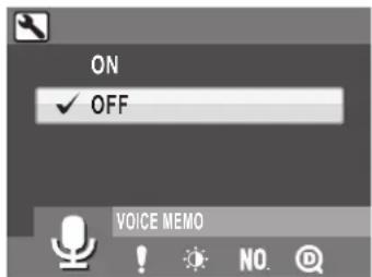 ON ✓ OFF VOICE MEMO