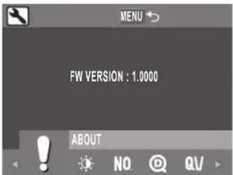 MENU FW VERSION : 1.0000 ABOUT NO QV