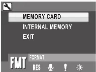 MEMORY CARD INTERNAL MEMORY EXIT FMT FORMAT RES