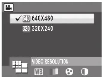 640 640X480 320 320X240 VIDEO RESOLUTION WB