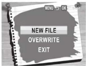 MENU 5 OK NEW FILE OVERWRITE EXIT