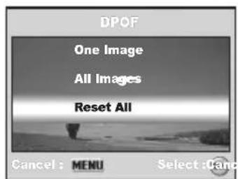 DPOF One Image All Images Reset All Cancel: MENU Select: Canc