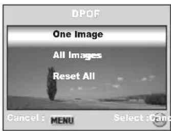 DPOF One Image All Images Reset All Cancel: MENU Select: Can
