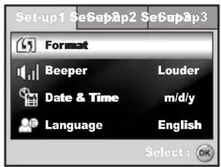 Set-up1 Se6ap8p2 Se6ap8p3 Format Beeper Louder Date & Time m/d/y Language English Select : OK