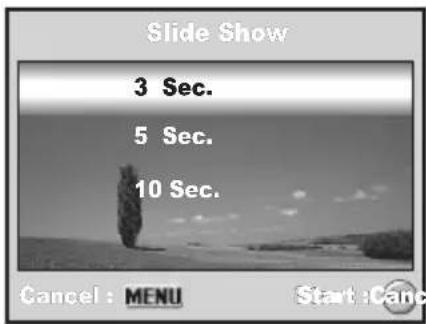 Slide Show 3 Sec. 5 Sec. 10 Sec. Cancel : MENU Start : Canc