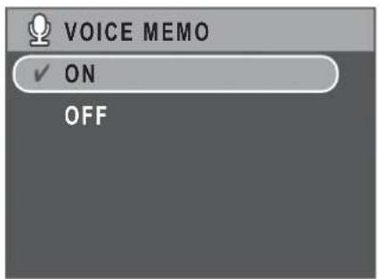 VOICE MEMO ✓ ON OFF