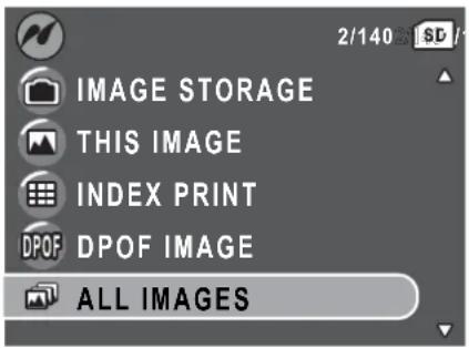 IMAGE STORAGE THIS IMAGE INDEX PRINT DPOF DPOF IMAGE ALL IMAGES