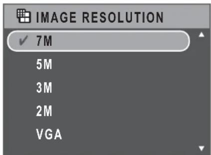 IMAGE RESOLUTION ✓ 7M 5M 3M 2M VGA