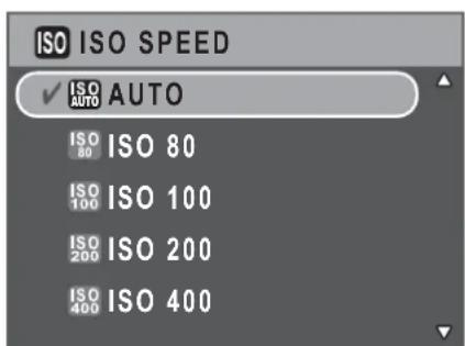 ISO ISO SPEED ✓ ISO AUTO AUTO ISO 80 ISO 80 ISO 100 ISO 100 ISO 200 ISO 200 ISO 400 ISO 400