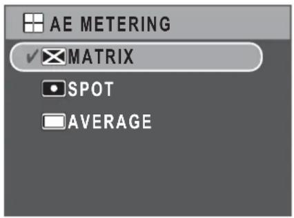 AE METERING ✓ MATRIX SPOT AVERAGE