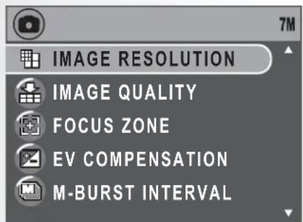 7M IMAGE RESOLUTION IMAGE QUALITY FOCUS ZONE EV COMPENSATION M-BURST INTERVAL