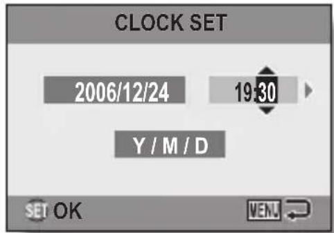 CLOCK SET 2006/12/24 19:30 Y / M / D SET OK VEN.