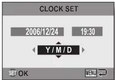 CLOCK SET 2006/12/24 19:30 Y / M / D SET OK VEN