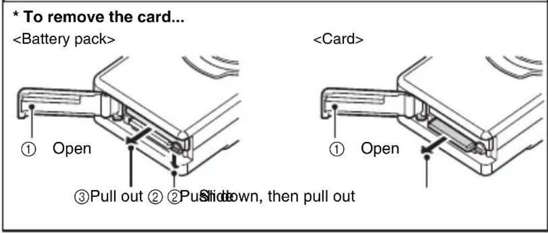 * To remove the card... ① Open ③ Pull out ② Pushdown, then pull out ① Open