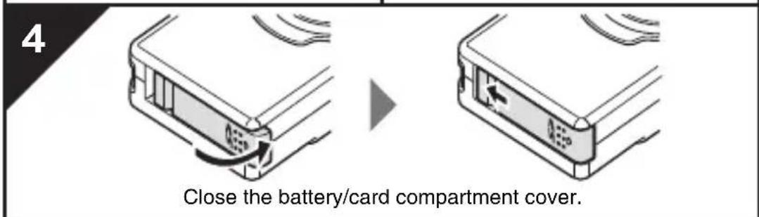 4 Close the battery/card compartment cover.