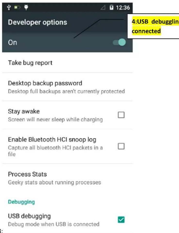 Developer options On Take bug report Desktop backup password Desktop full backups aren't currently protected Stay awake Screen will never sleep while charging Enable Bluetooth HCI snoop log Capture all bluetooth HCI packets in a file Process Stats Geeky stats about running processes Debugging USB debugging Debug mode when USB is connected