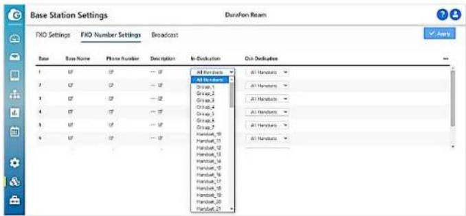 Base Station Settings FXO Settings FXO Number Settings Broadcast Base Base Name Phone Number Description In-Dedication Cut-Dedication 1 17 17 --- 17 All Numbers 2 17 17 --- 17 All Numbers 3 17 17 --- 17 All Numbers 4 17 17 --- 17 All Numbers 5 17 17 --- 17 All Numbers 6 17 17 --- 17 All Numbers All Numbers Group_1 Group_2 Group_3 Group_4 Group_5 Group_6 Group_7 TransNet_8 TransNet_9 TransNet_10 TransNet_11 TransNet_12 TransNet_13 TransNet_14 TransNet_15 TransNet_16 TransNet_17 TransNet_18 TransNet_19 TransNet_20 TransNet_21