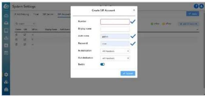 System Settings IF ADD/REG Time: 300000000000000000000000000000000000000000000000000000000000000000000000000000000000000000000000000 Create SIP Account Number Display name: Auth name: Asht Password: Asht Indication: All Handels Out-of-Service: All Handels End-of-Service: Asht OK Cancel
