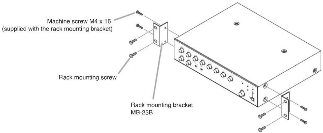 Machine screw M4 x 16 (supplied with the rack mounting bracket) Rack mounting screw Rack mounting bracket MB-25B